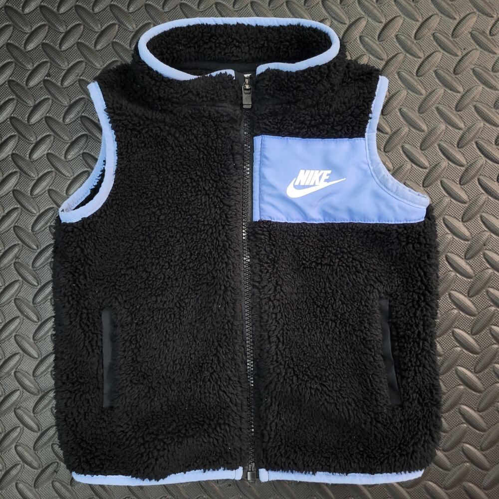 Nike Toddler Sherpa Fleece Vest 2T Black Blue Full Zip Swoosh Kids Outdoor